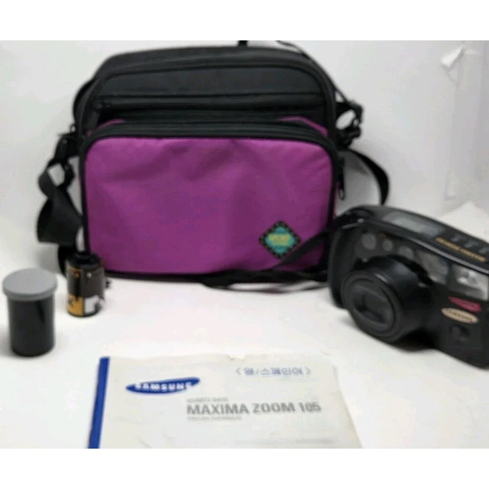 Samsung Maxima Zoom 105 35mm Film Cam Bundle w/ Case, Manual & Kodak Film Tested